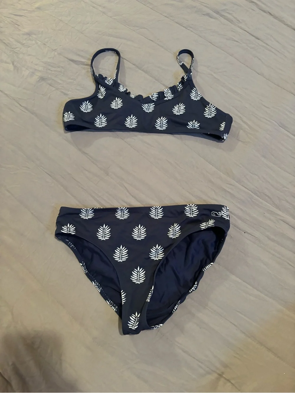 Vineyard Vines Navy Leaf Print Girls Bikini